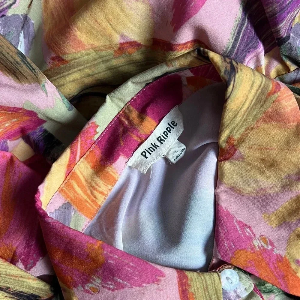 Pink Ripple | Floral Layered Mini Shirt Dress
